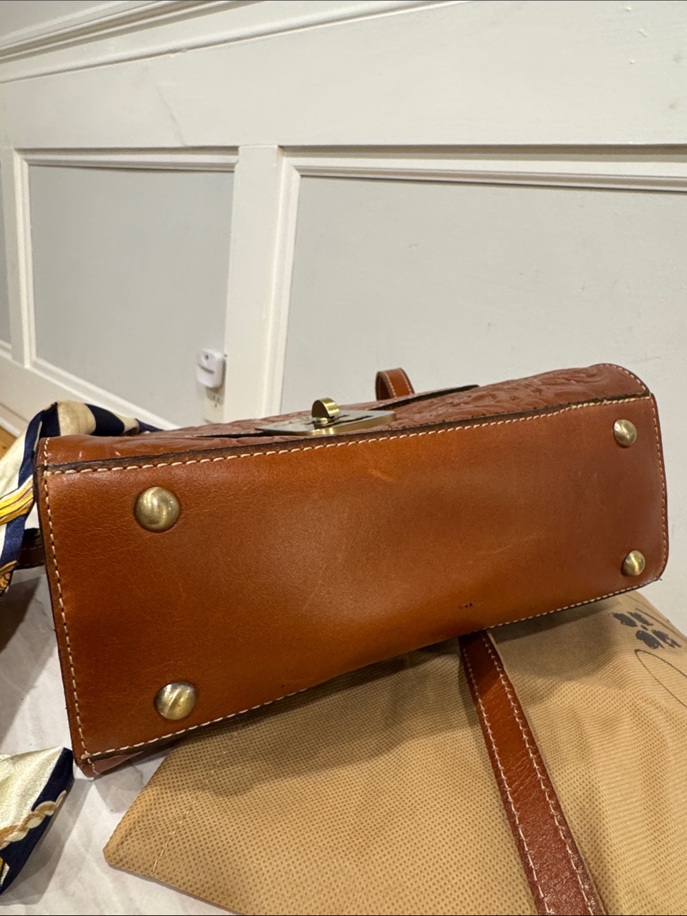 Patricia Nash Chauny Tooled Floral Embossed Brown Leather Satchel - Picture 9 of 17